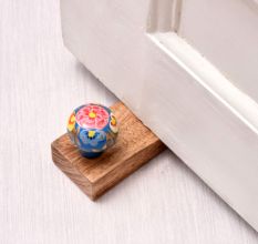 Multi Colour Flower Ceramic Wooden Door Stopper